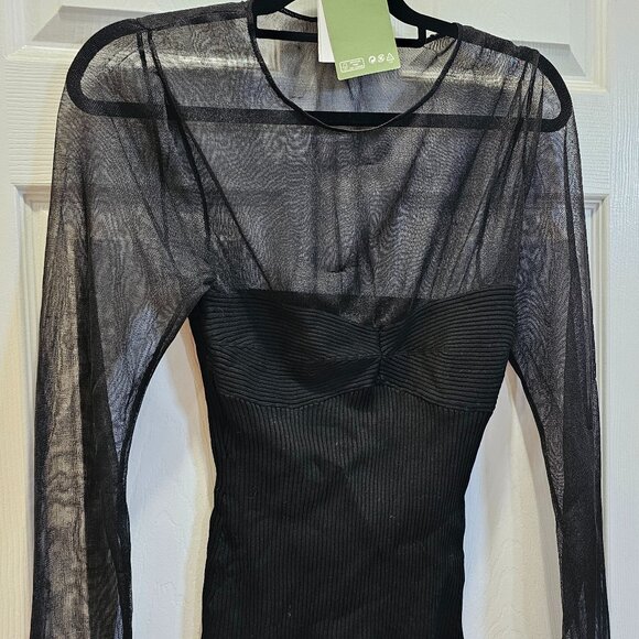 H&M Black Mesh Long Sleeve Top Size M NWT - Picture 2 of 4